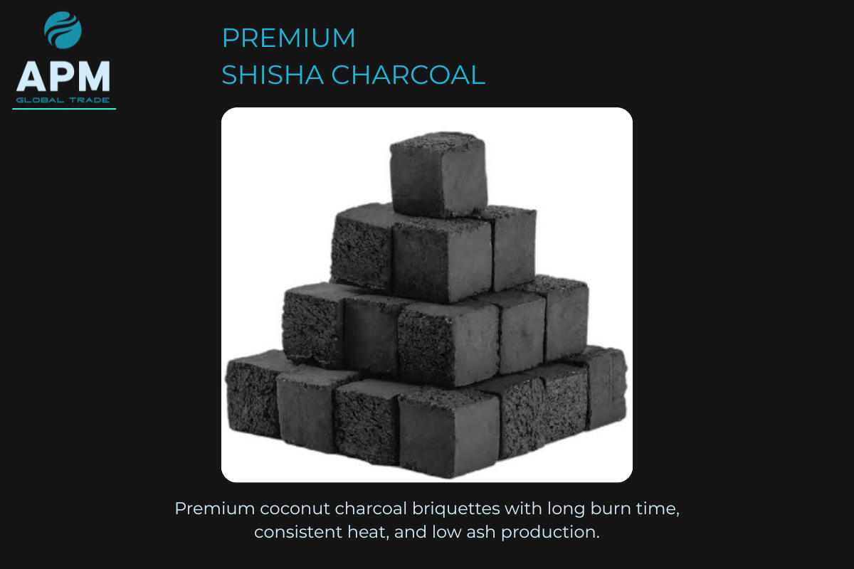 Premium coconut charcoal briquettes with long burn time, consistent heat, and low ash production.